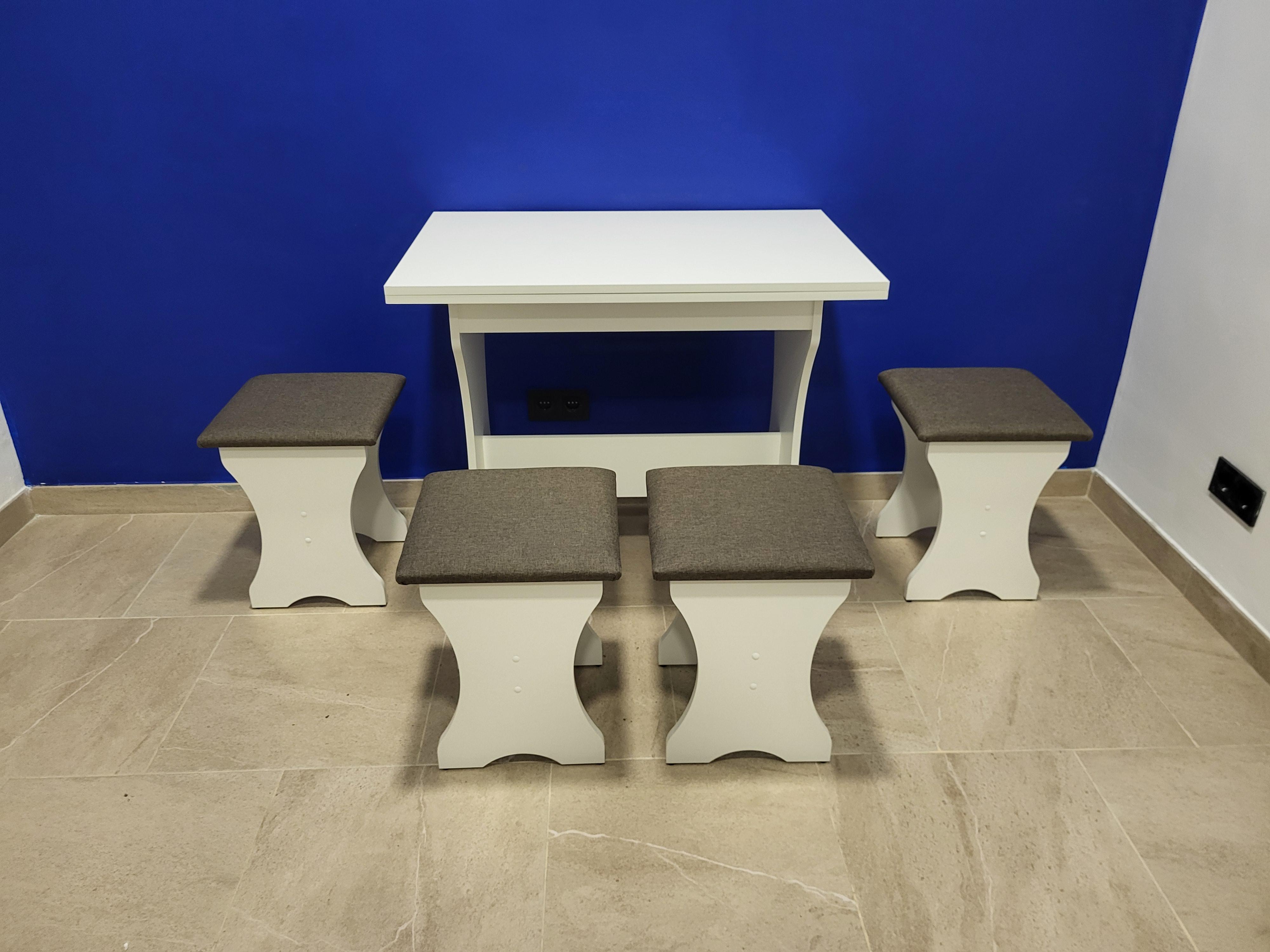 Стол раскладной и 4 табурета Семейный Белый/Дорандо (STTTT-B-D)