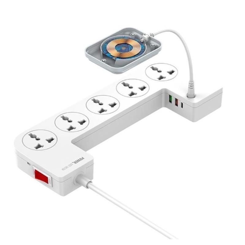 Подовжувач із заземленням QC Ldnio SCW5354 Qi 5 розеток + 2USB Type-C 2 м White (019949) - фото 2