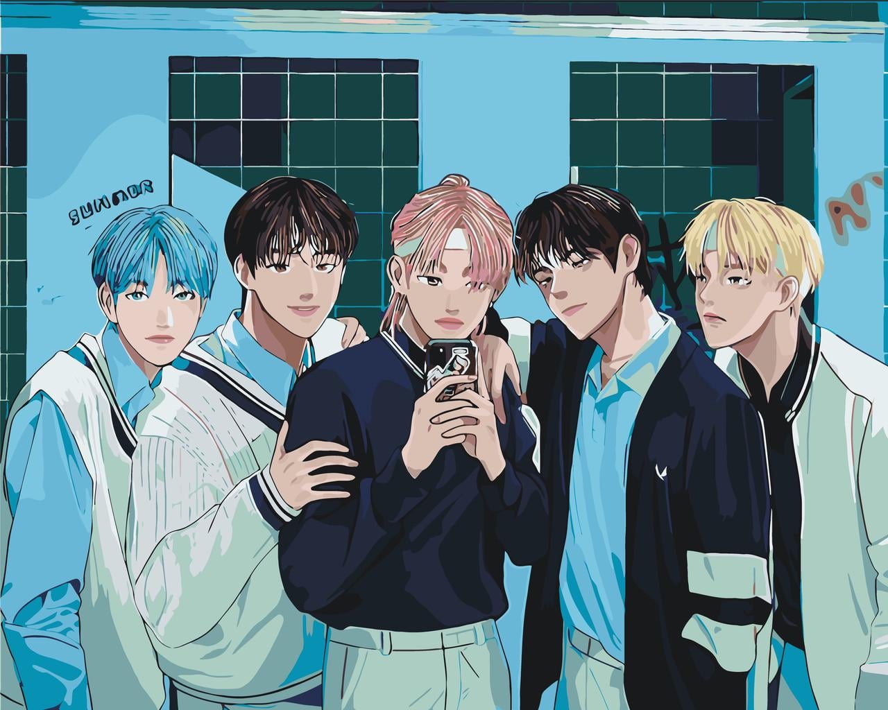 Картина за номерами Орігамі Аніме K-Pop TXT Tomorrow x Together LW3290 40x50 см