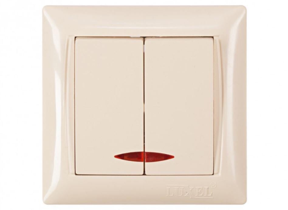 Выключатель двойной Luxel Primera с подсветкой Кремовый (3306)