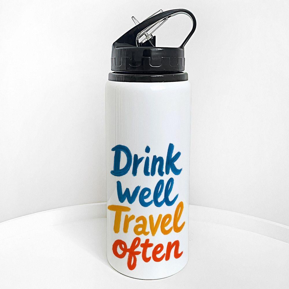 Бутылка для воды с трубочкой Presentville Drink well. Travel often 600 мл (PLV_25A018)