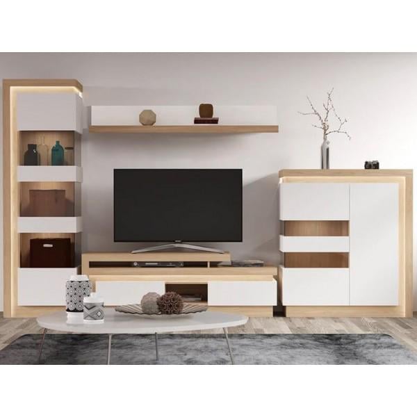 Стінка для вітальні Gerbor Ромео 3275х420х1980 мм Горіх салєв/Білий глянець Стінка для вітальні Gerbor Ромео 3275х420х1980 мм Горіх салєв/Білий глянець