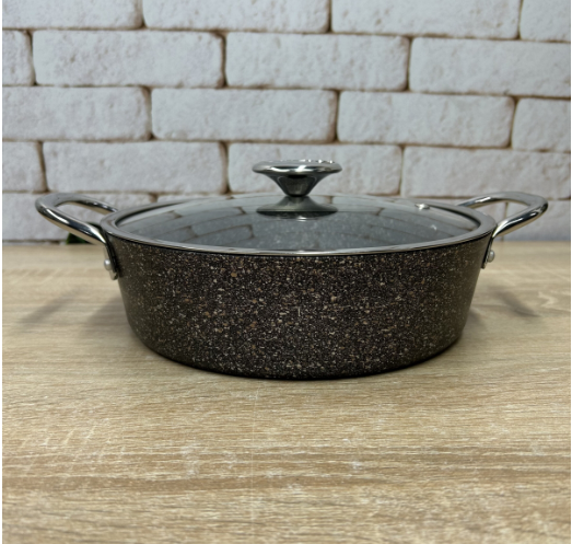 Кастрюля-сотейник с крышкой OMS из литого алюминия для газа и индукции 2,7 л Черный (3316-2.7) - фото 2