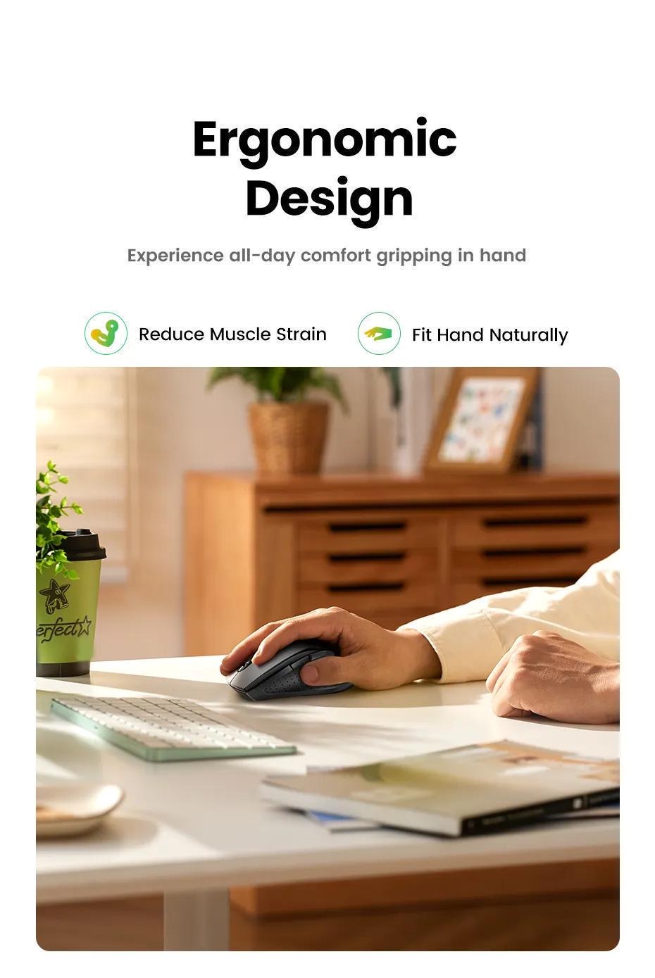 Мышь беспроводная UGREEN эргономичная 1600 DPI 2.4 ГГц Черный (45012) - фото 5 Мышь беспроводная UGREEN эргономичная 1600 DPI 2.4 ГГц Черный (45012) - фото 5