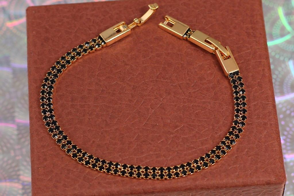 Браслет Xuping Jewelry две дорожки из черных фианитов 19 см х 4 мм. Золотистый (2245400222)