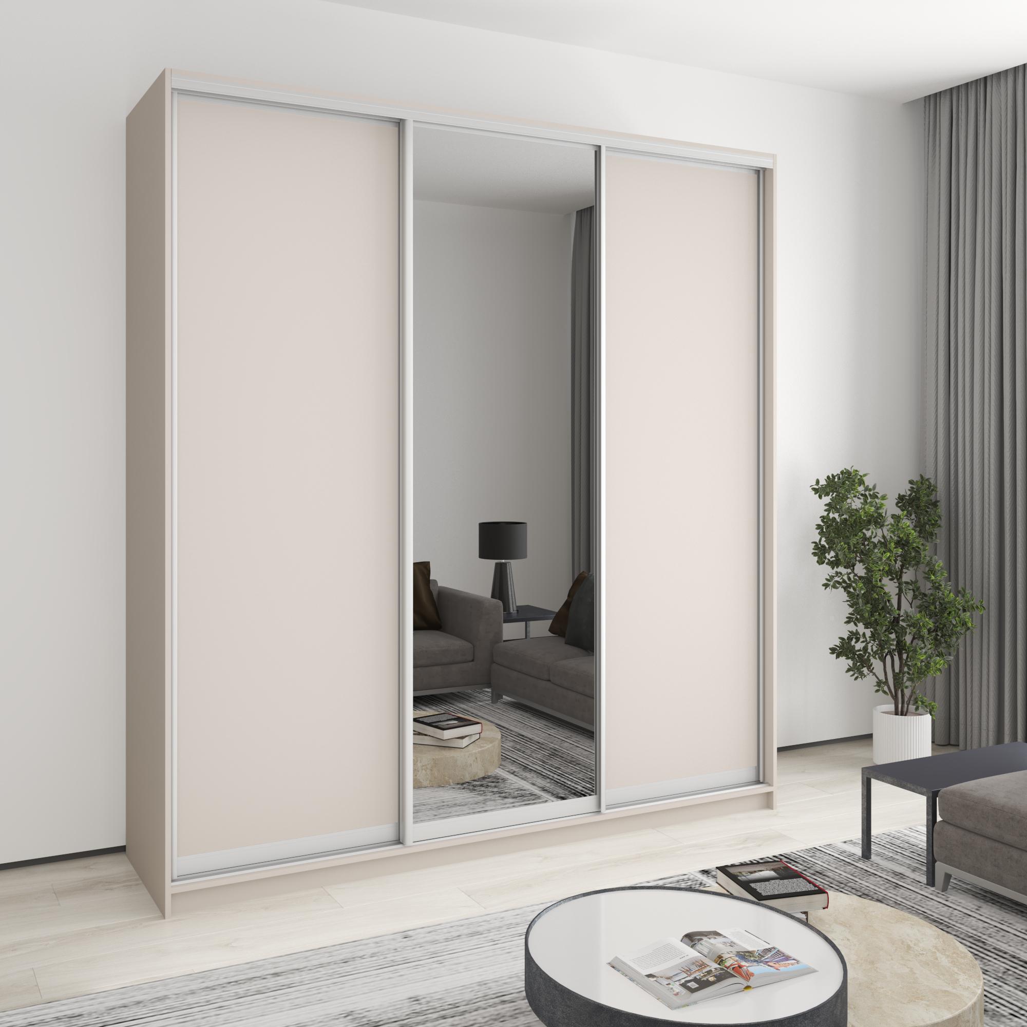 Шкаф-купе трехдверный MebelStar Стандарт AL 2 ДСП/зеркало 220x60x240 см Кашемир (MBS-1848) - фото 1 Шкаф-купе трехдверный MebelStar Стандарт AL 2 ДСП/зеркало 220x60x240 см Кашемир (MBS-1848) - фото 1