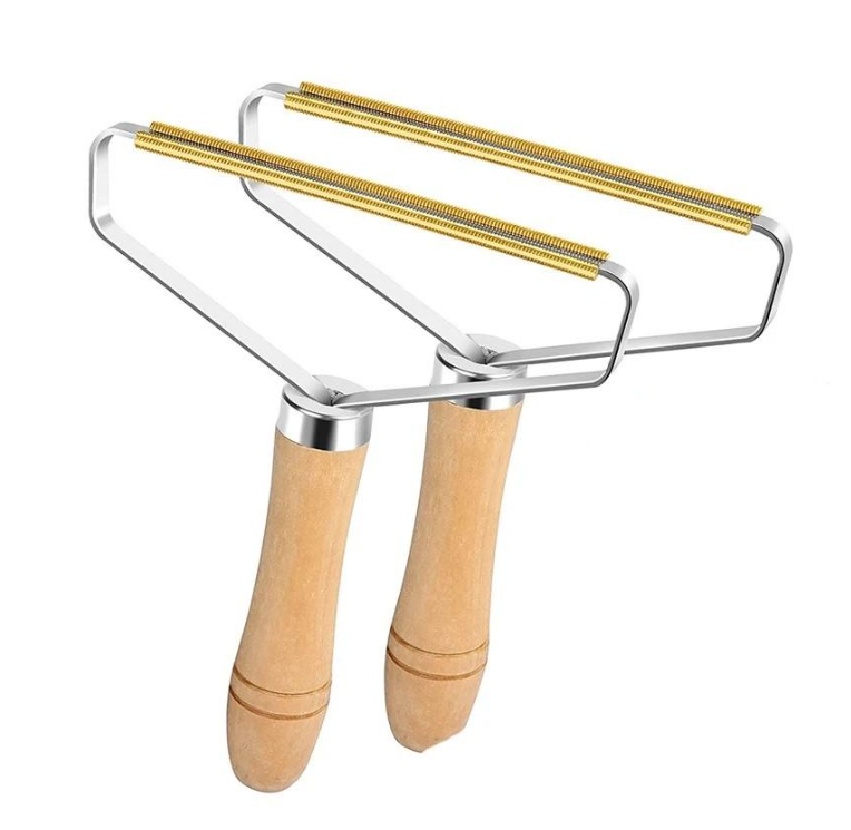 Щетка-скребок металлическая с деревянной ручкой для удаления шерсти и катышек 2 шт. (2230502998)