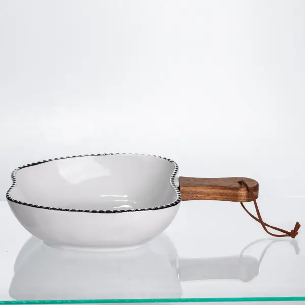 Тарелка для сервировки фарфоровая с деревянной ручкой 700 мл Серебристый (147-107-ZJH-14-4) - фото 3