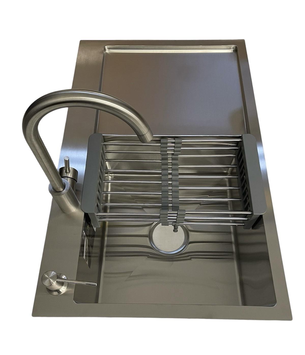 Мойка кухонная Kroner 7849LHM левая и кран для кухни Kroner ESG035 из нержавеющей стали