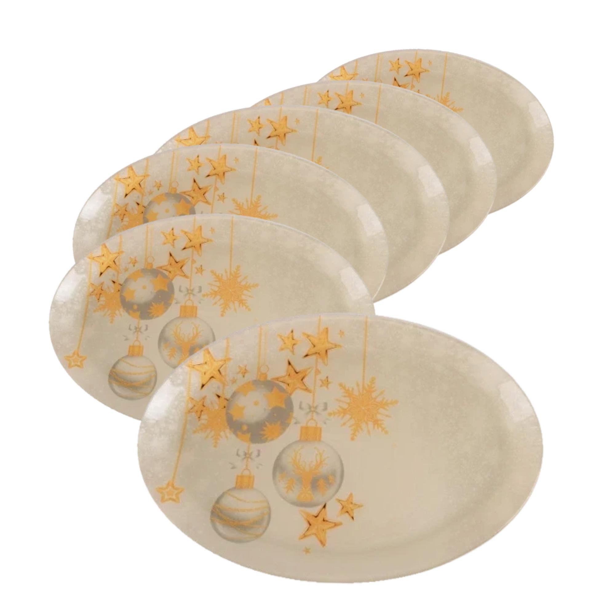 Набір овальних тарілок термостійкі з різдвяним візерунком 6 шт. 30×20 см (11111122)