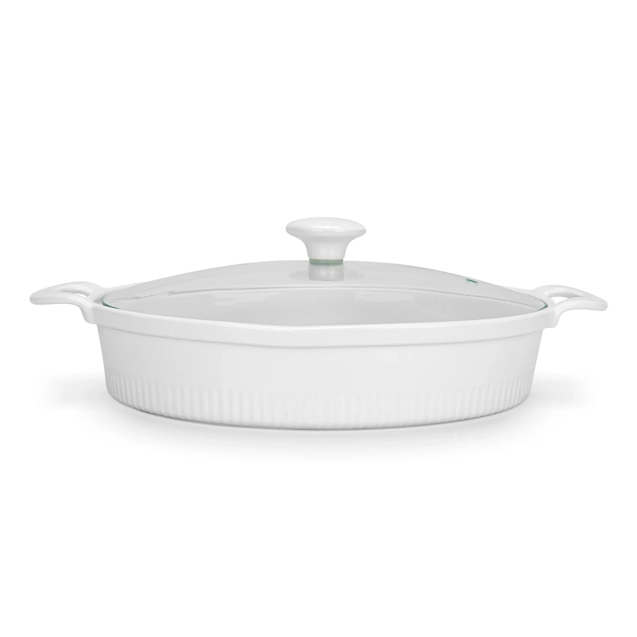 Форма овальная для запекания Fissman Horeca 26,5x 22,5x6 см 1600 мл со стеклянной крышкой из фарфора (14158) - фото 2