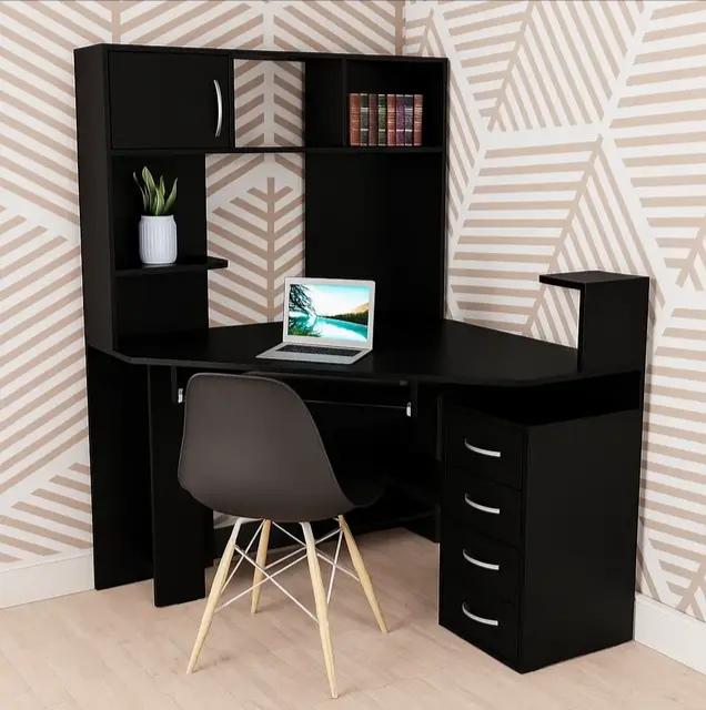 Стіл кутовий комп'ютерний письмовий з тумбою і полицями Чорний (29320680) - фото 1 Стіл кутовий комп'ютерний письмовий з тумбою і полицями Чорний (29320680) - фото 1
