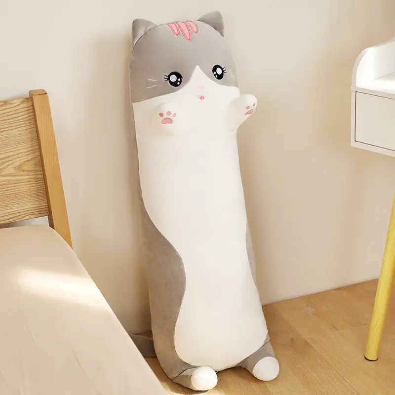 М'яка іграшка/подушка-антистрес плюшева Довгий кіт 130 см Сірий