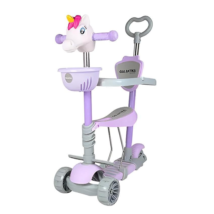 Самокат детский трехколесный 5в1 с подсветкой/корзиной и родительской ручкой Galaktika Единорог Фиолетовый (2578214435) Самокат детский трехколесный 5в1 с подсветкой/корзиной и родительской ручкой Galaktika Единорог Фиолетовый (2578214435)