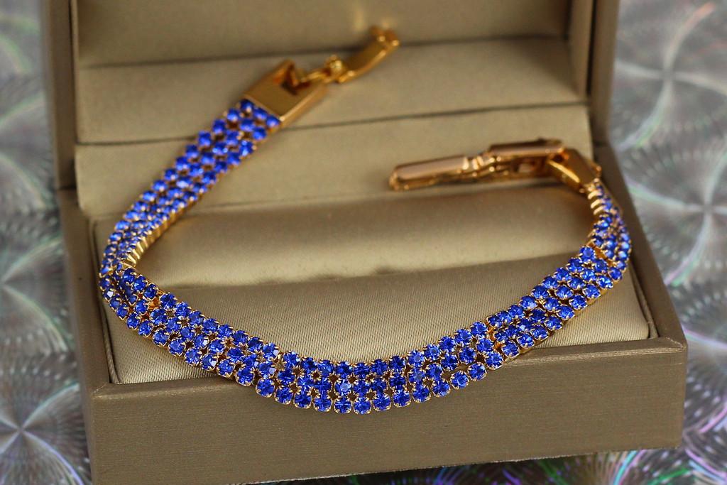 Браслет Xuping Jewelry Дорожки из синих камней 18,5 см 8 мм Золотистый (1810285866)