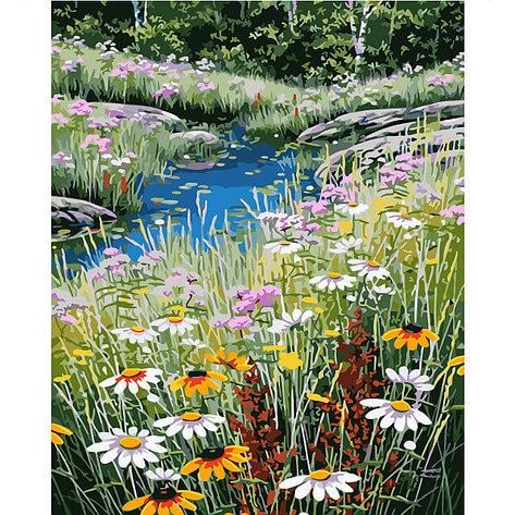 Набор для росписи по номерам Strateg Ручей в цветущем поле 40х50 см (VA-1340-mt)