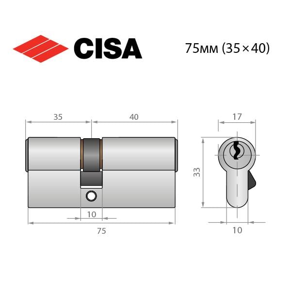 Циліндр Cisa ASIX P8 75 35x40 мм Нікель матовий - фото 9