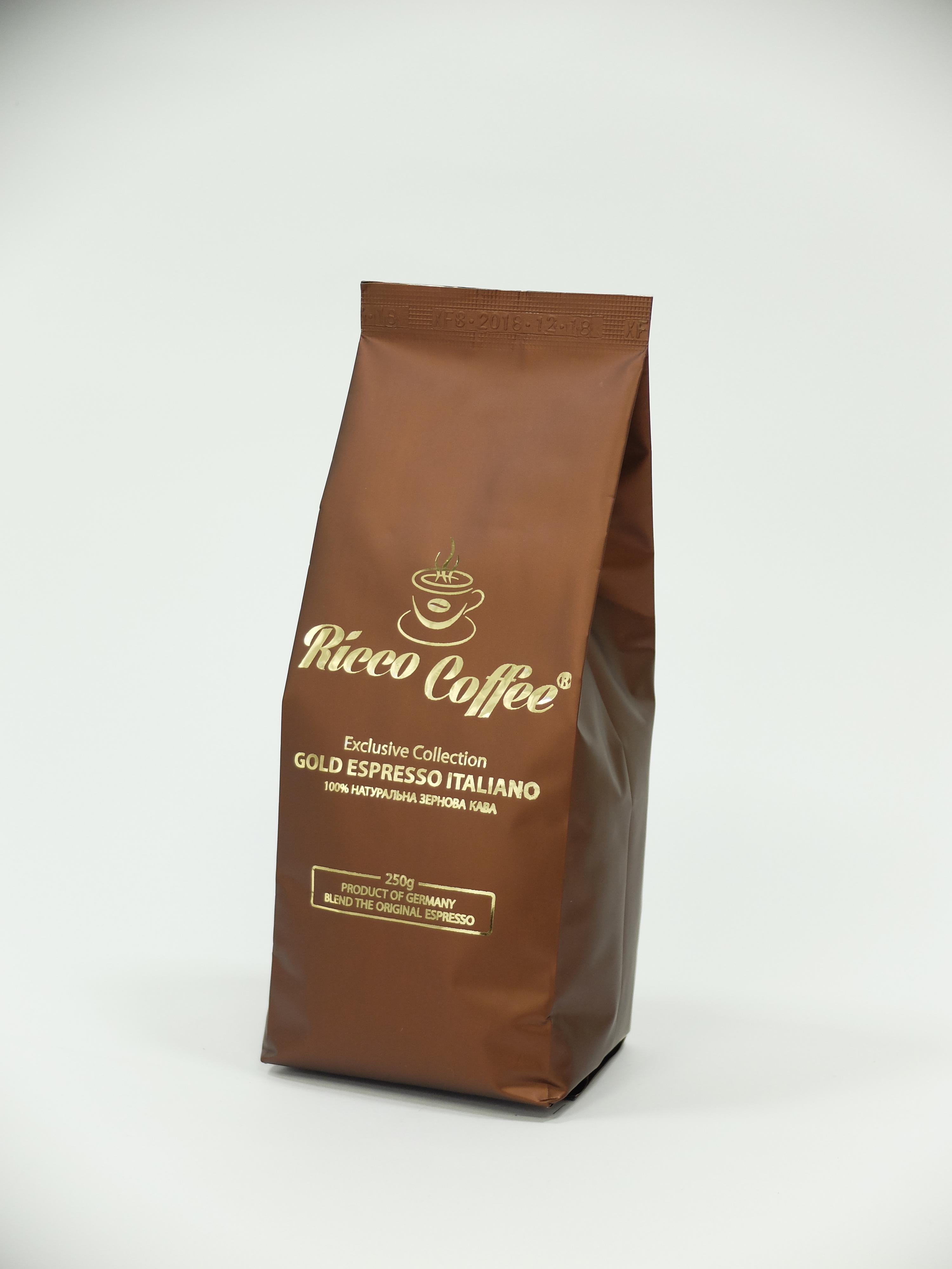 Кава зернова Ricco Coffee Gold Espresso Italiano 250 г Бронзовий