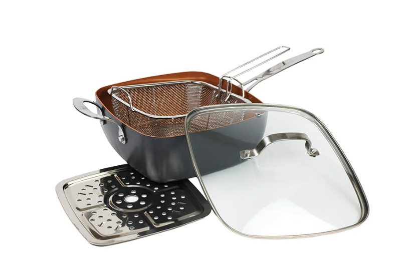 Сковорода с крышкой Copper Cook Deep 3в1 с фритюром/пароваркой антипригарная 24 см (TP-459)