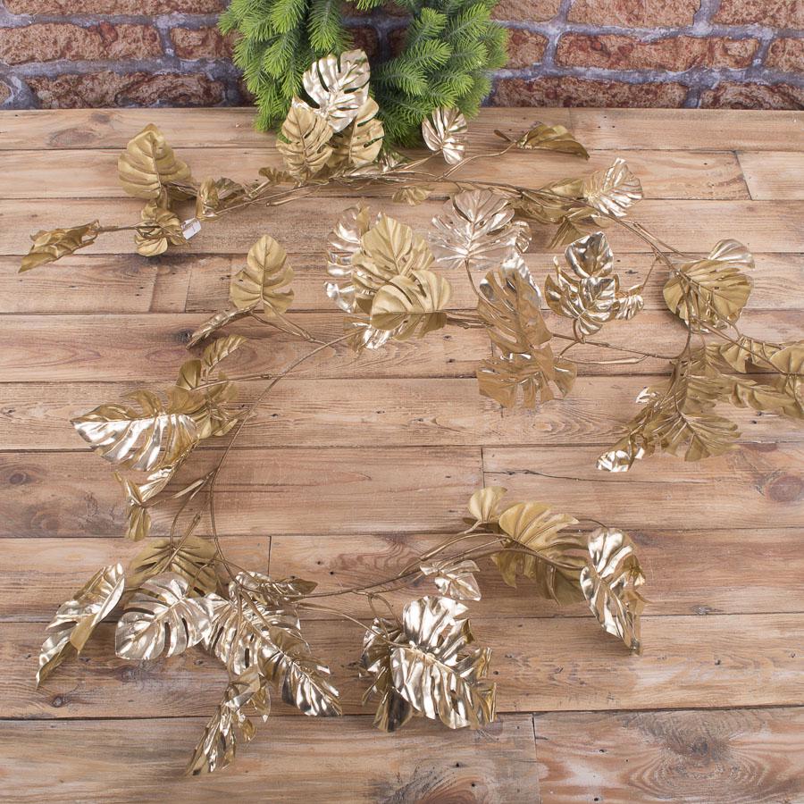 Гирлянда листьев монстеры 2 м Золотой (2802-1)