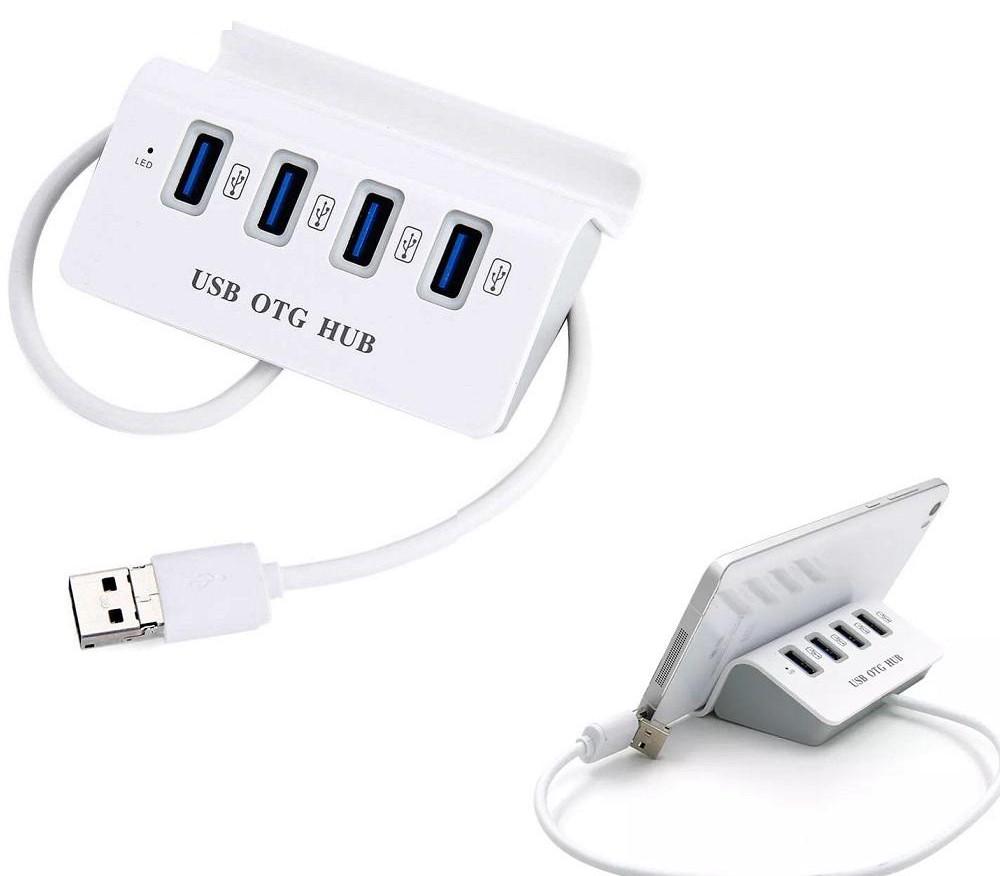 Хаб USB 2,0 OTG трансформер 3в1 с подставкой для телефона - фото 6