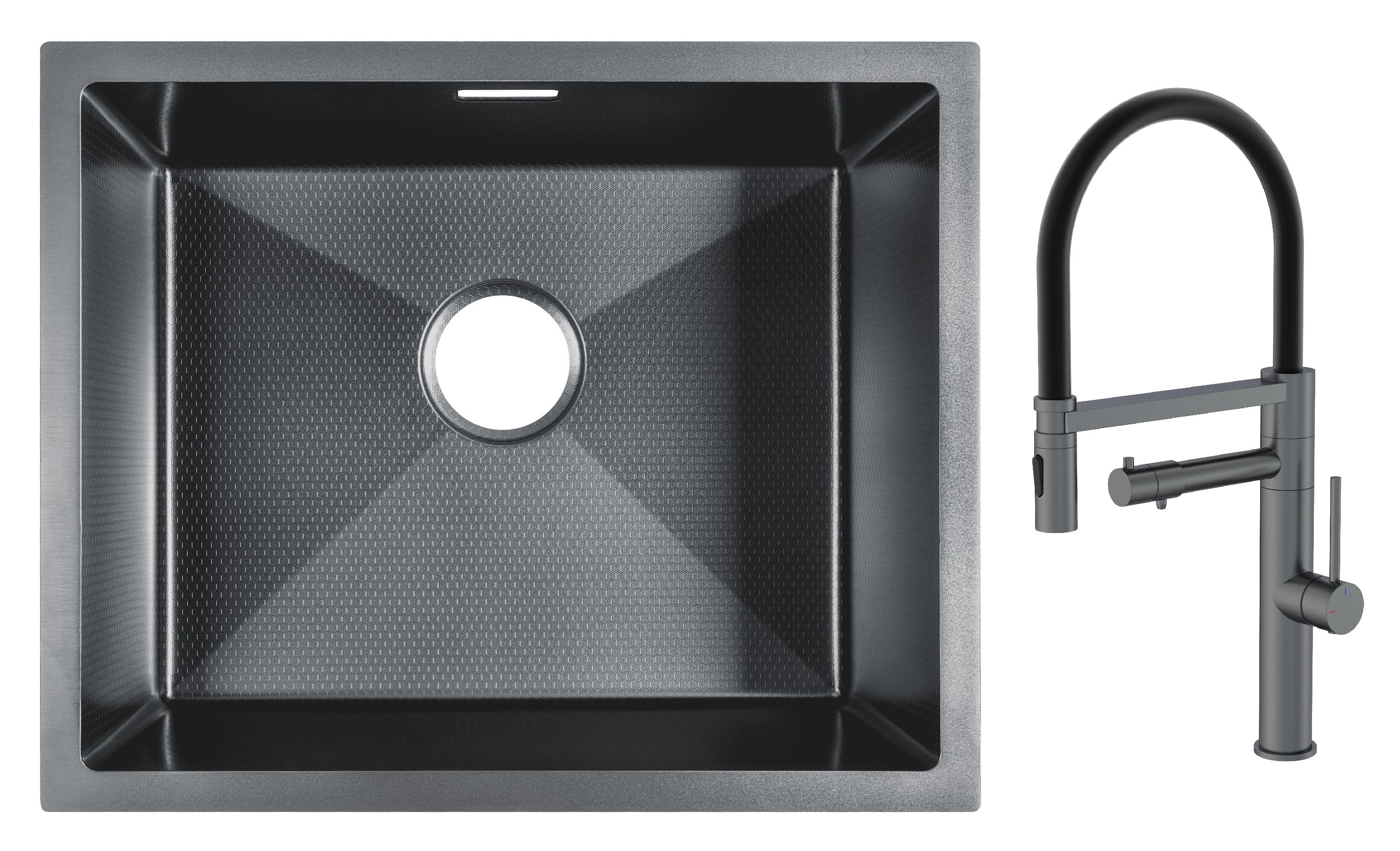 Мойка для кухни Gunter&Hauer Ruwer 5522 Black Honey с кухонным смесителем Gunter&Hauer RITTER Gun Metal (71601)