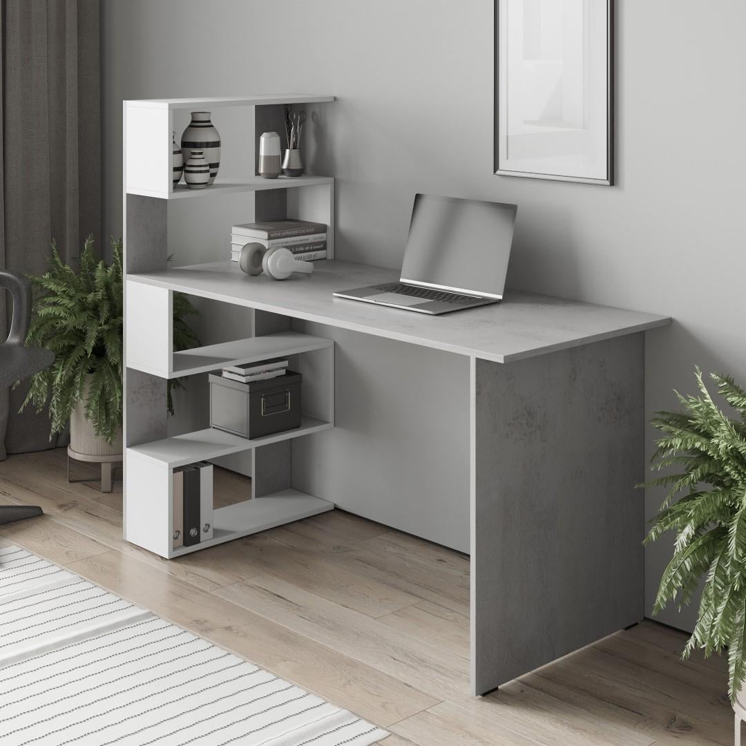 Компьютерный стол Moreli Roland 1416х1226х600 мм Бетон тефра/Белый Компьютерный стол Moreli Roland 1416х1226х600 мм Бетон тефра/Белый