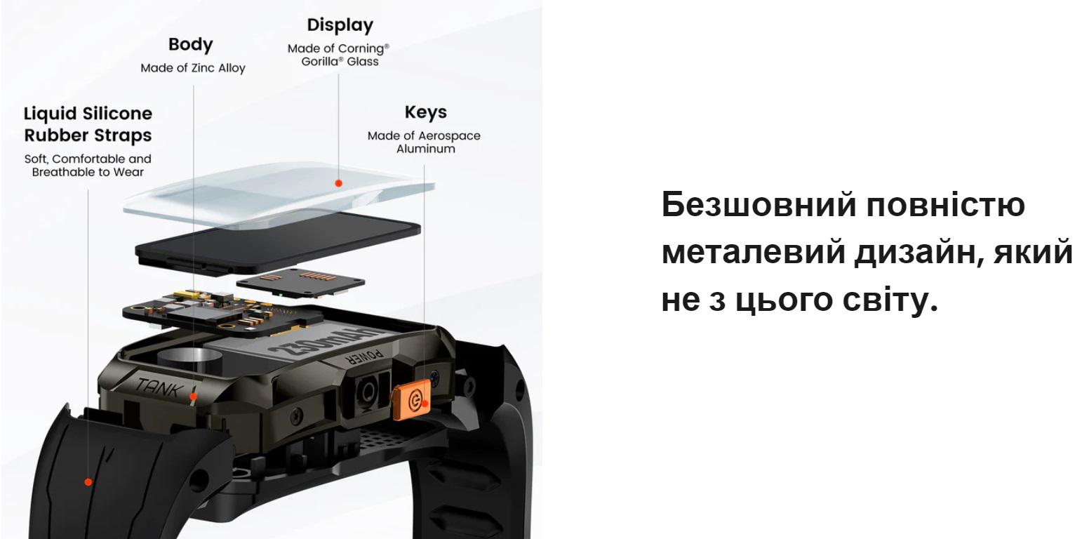 Браслет умный противоударный для военных Kospet Tank X1 Black 10 АТМ AMOLED Black (11274009) - фото 13