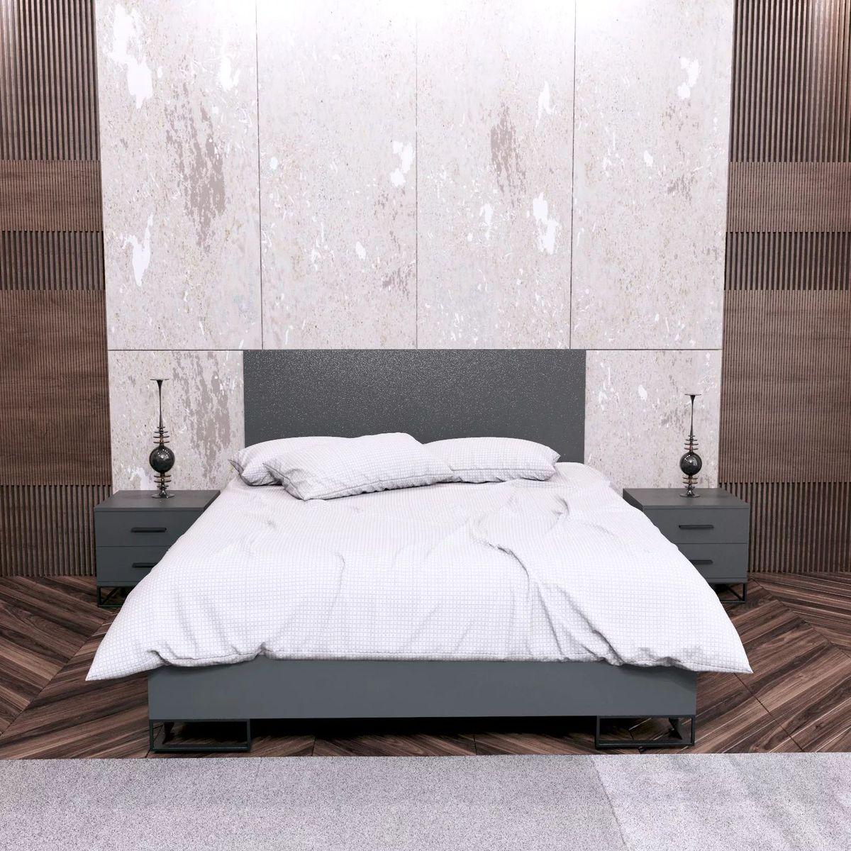 Кровать полуторная AiH Ascet с ламелями ламинированная ДСП/металлические ножки 140х200 см Графит (AS08070000030)