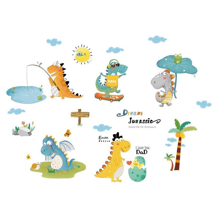 Набір вінілових наліпок Динозаври на відпочинку в дитячу кімнату на стіну для хлопчиків і дівчаток 30х90 см Набір вінілових наліпок Динозаври на відпочинку в дитячу кімнату на стіну для хлопчиків і дівчаток 30х90 см