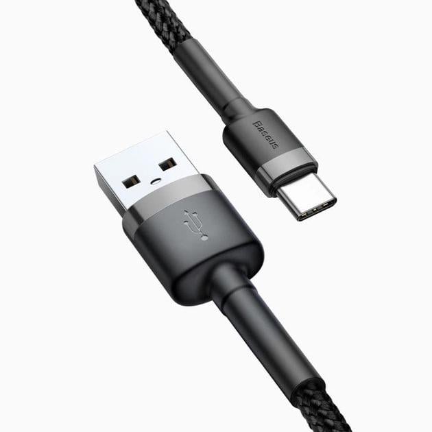 Кабель для швидкого заряджання BASEUS Cafule Cable USB для Type-C Quick Charge 3,0 3 A 1 м Black/Grey (CATKLF-BG1) - фото 2 Кабель для швидкого заряджання BASEUS Cafule Cable USB для Type-C Quick Charge 3,0 3 A 1 м Black/Grey (CATKLF-BG1) - фото 2