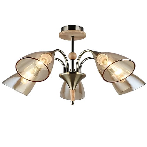Люстра Svet на пять плафонов под лампу Е27 Бронзово-золотой (SR-N5024/5 AB+WOOD)