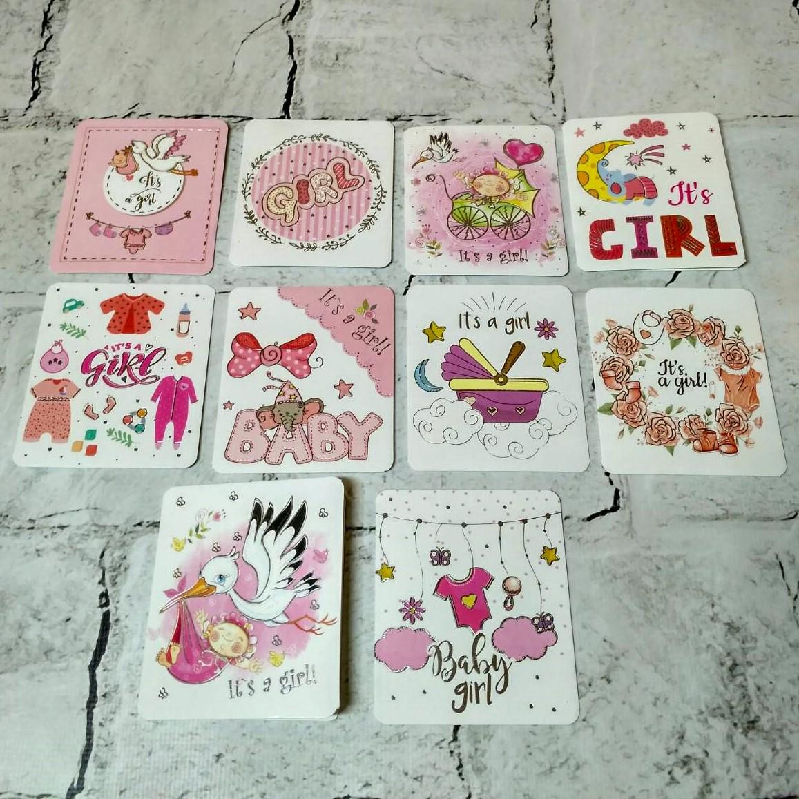 Открытки подарочные It's a girl Baby Shower Микс 7,1х8,2 см 10 шт. (5503-17-1)