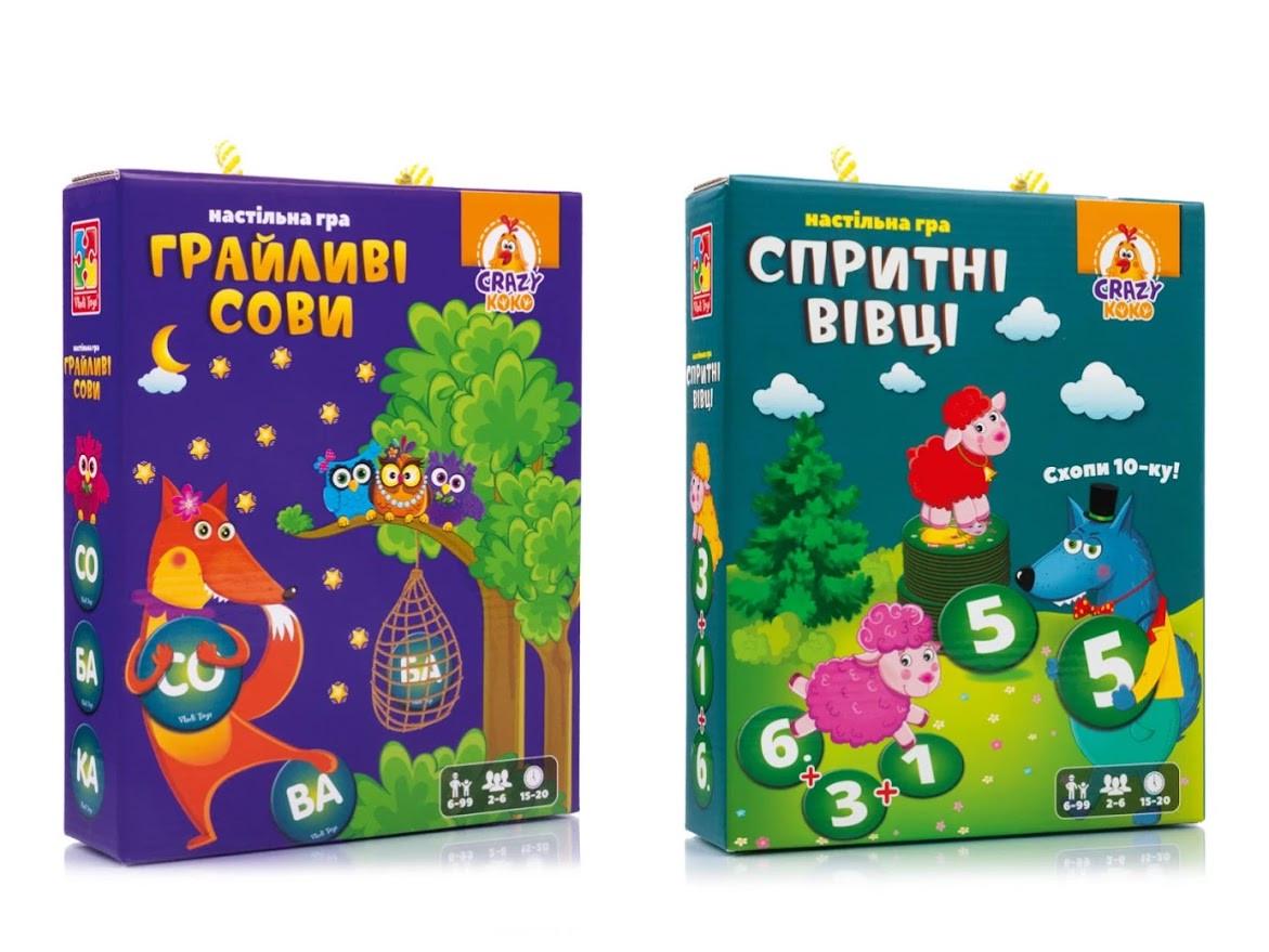 Комплект настільних ігр Vladi Toys Грайливі сови. Бачу слово! та Спритні вівці. Схопи 10-ку!