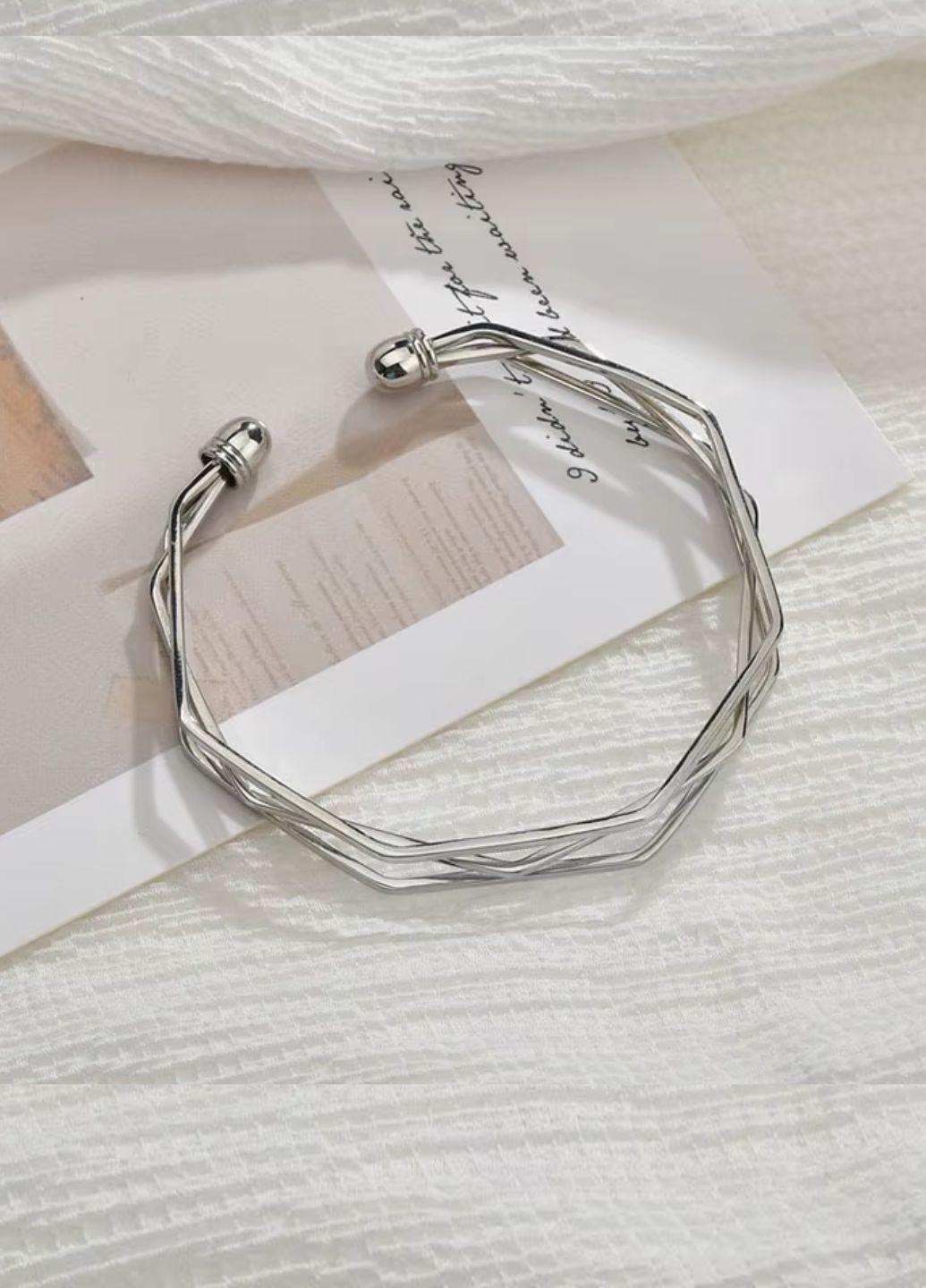 Браслет женский многослойный геометричный с гранями Серебристый (13750)