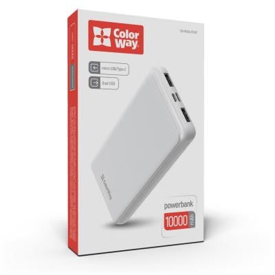 Повербанк УМБ ColorWay 10 000 mAh Slim White (CW-PB100LPF2WT) - фото 3