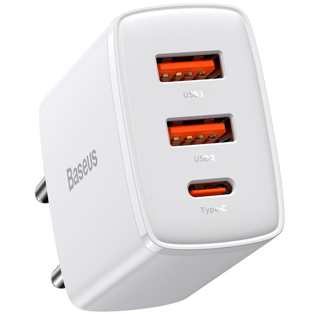 Зарядное устройство сетевое BASEUS Quick Charger 30W 3A 2USB/Type-C White (26992980)