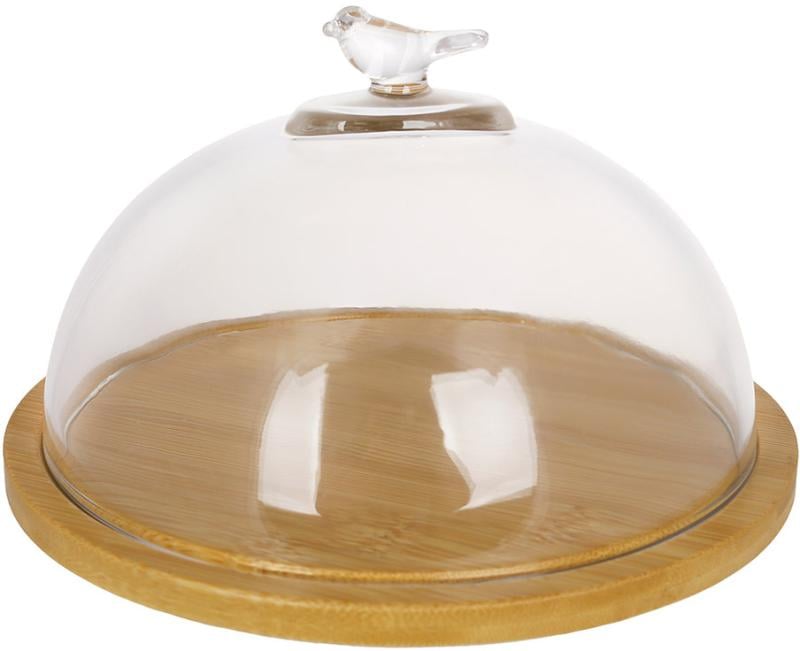 Тарелка деревянная Bird со стеклянной крышкой-колпаком 20 см