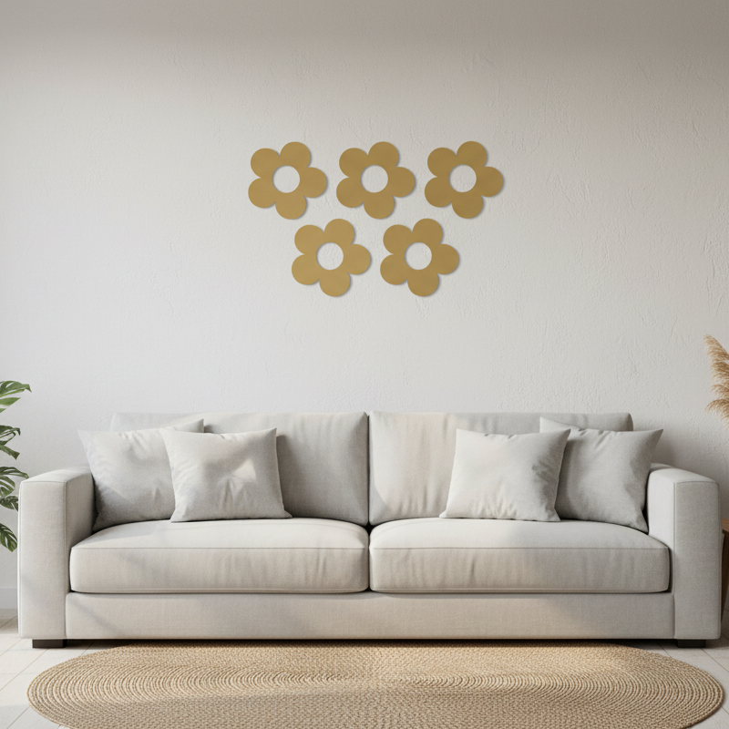 Цветочки большие зеркальные DFA для декора стен и мебели 5 шт. Золотой (YA00077-G)