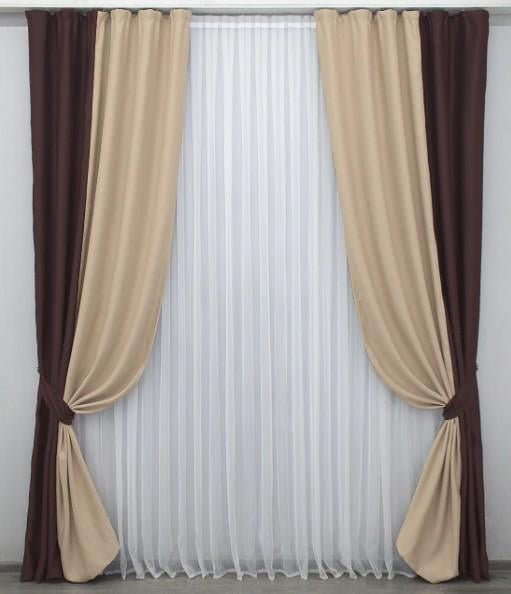 Штори комбіновані блекаут 1,5х2,7 м 2 шт. Марсала/Бежевий (014дк/827-828ш)