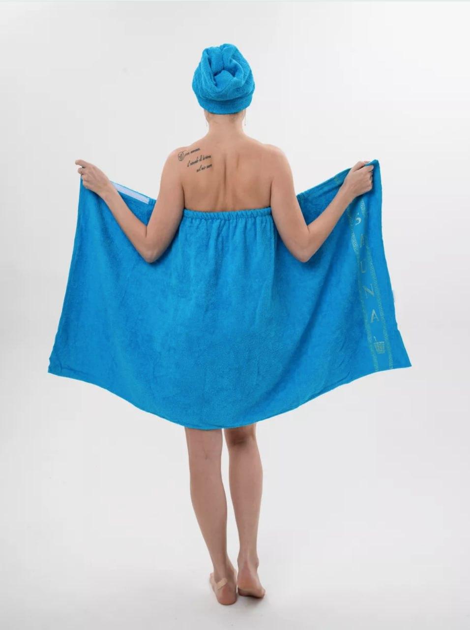 Набор женский для сауны 70х150 см Голубой (Д-К0406-double-006) - фото 3 Набор женский для сауны 70х150 см Голубой (Д-К0406-double-006) - фото 3