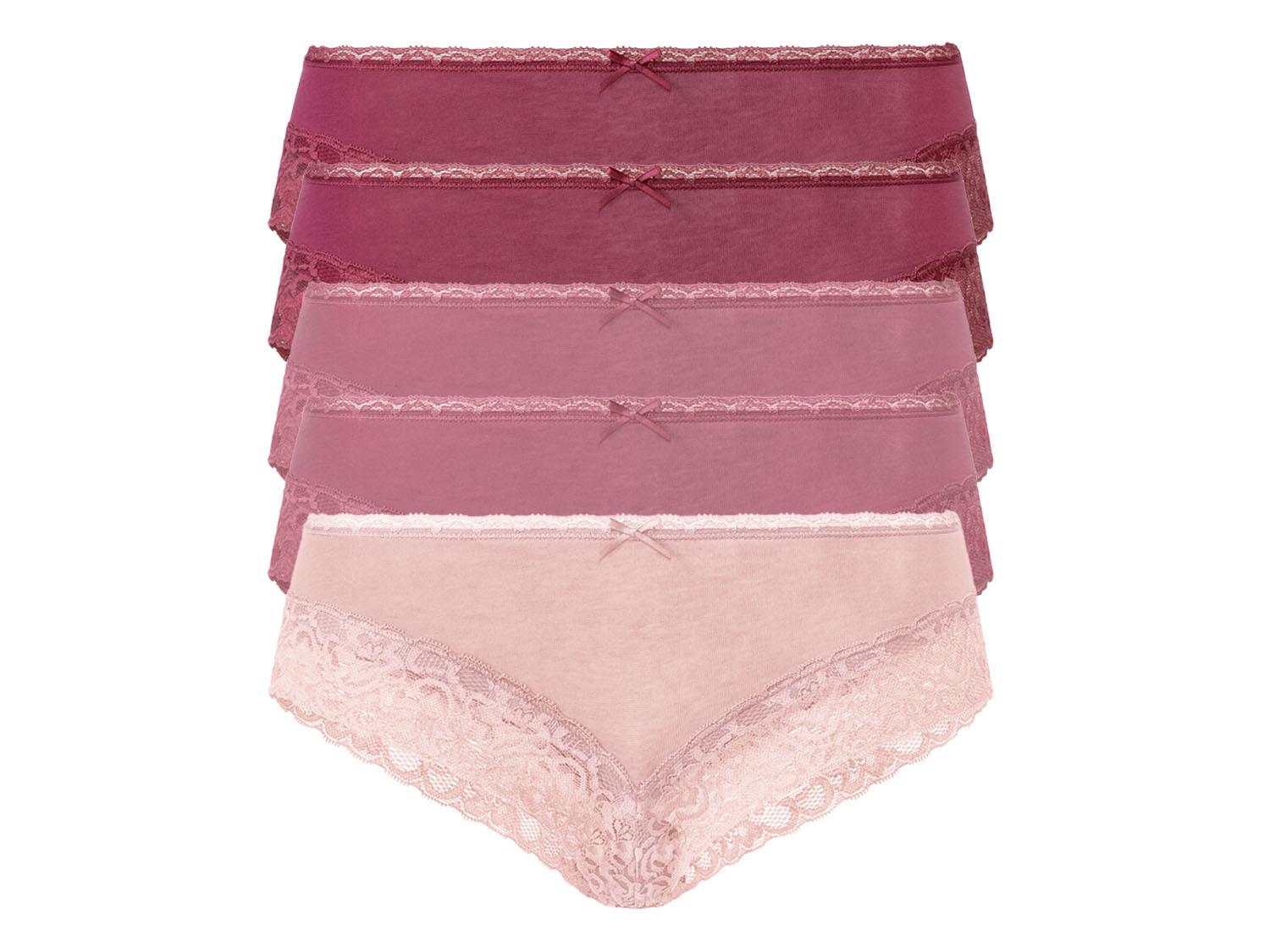 Трусики-хипстеры хлопковые женские Esmara 362806 однотонные кружевные S 5 шт. Бордовый (72555)