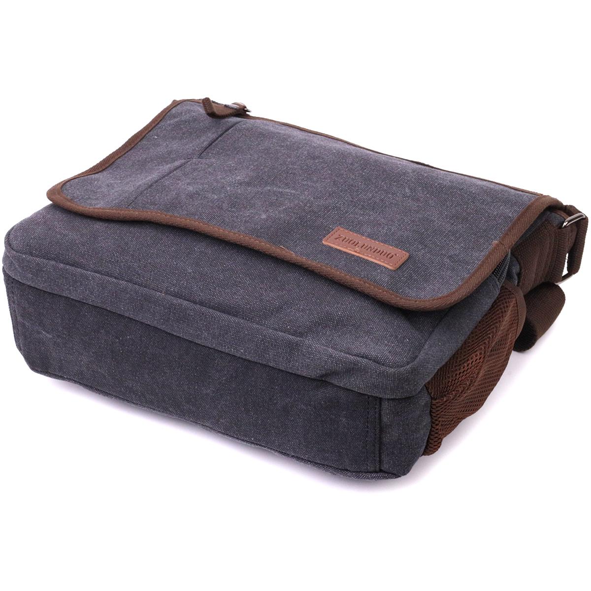 Чоловіча сумка для ноутбука Vintage Bag 22200 з щільного текстилю 13" Чорний - фото 3