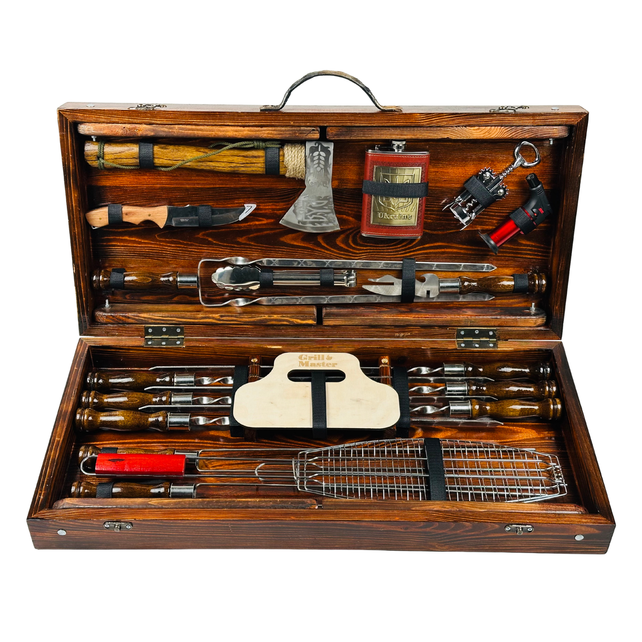 Подарочный набор шампуров с деревянными ручками Гетьман в подарочном ящике