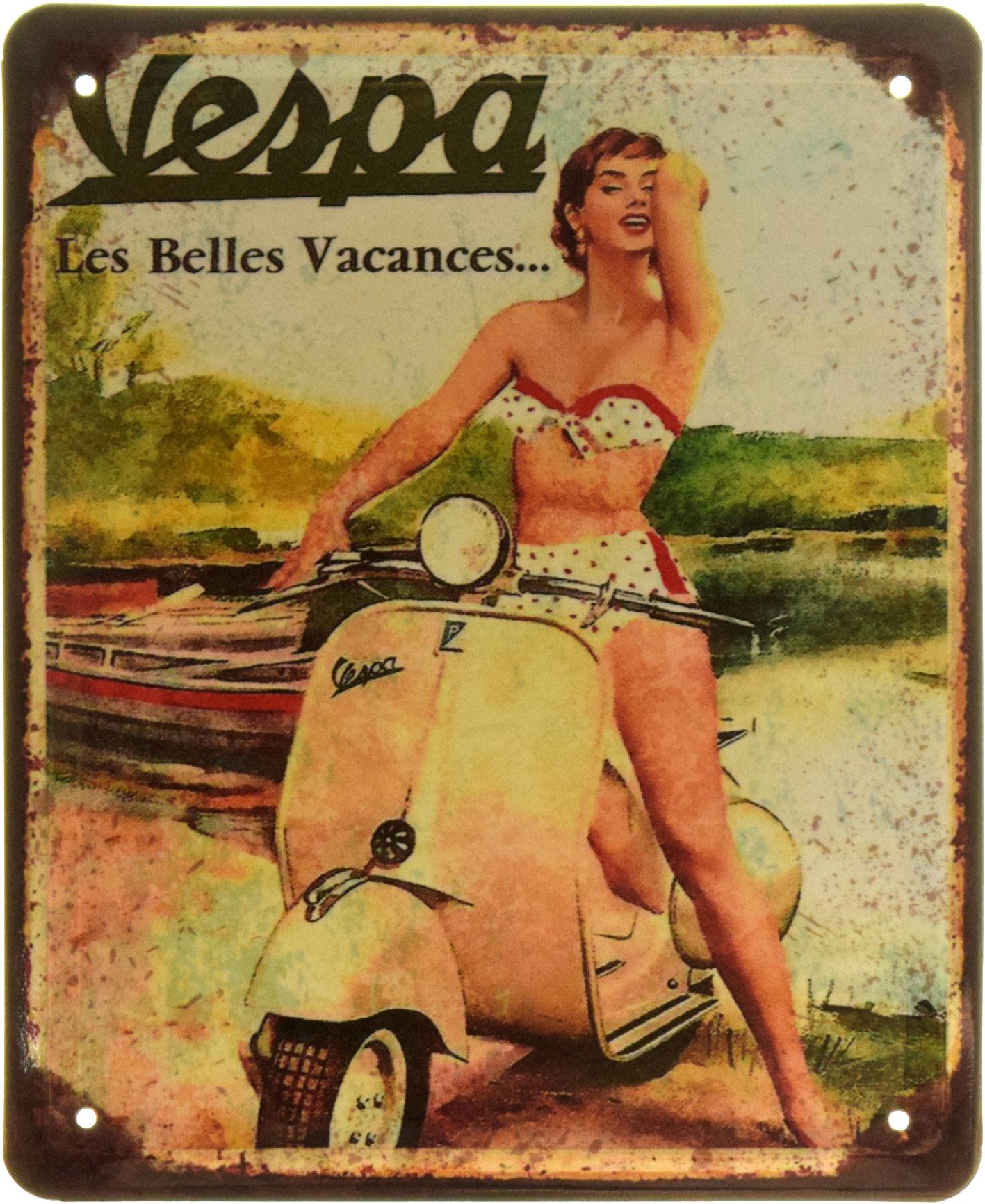 Табличка металлическая "Vespa Les Belles Vacances" 18x22 см (ms-103832)