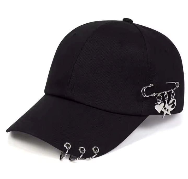 Кепка с пирсингом/кольцами/шпилькой регулируемая Черный (26202239)