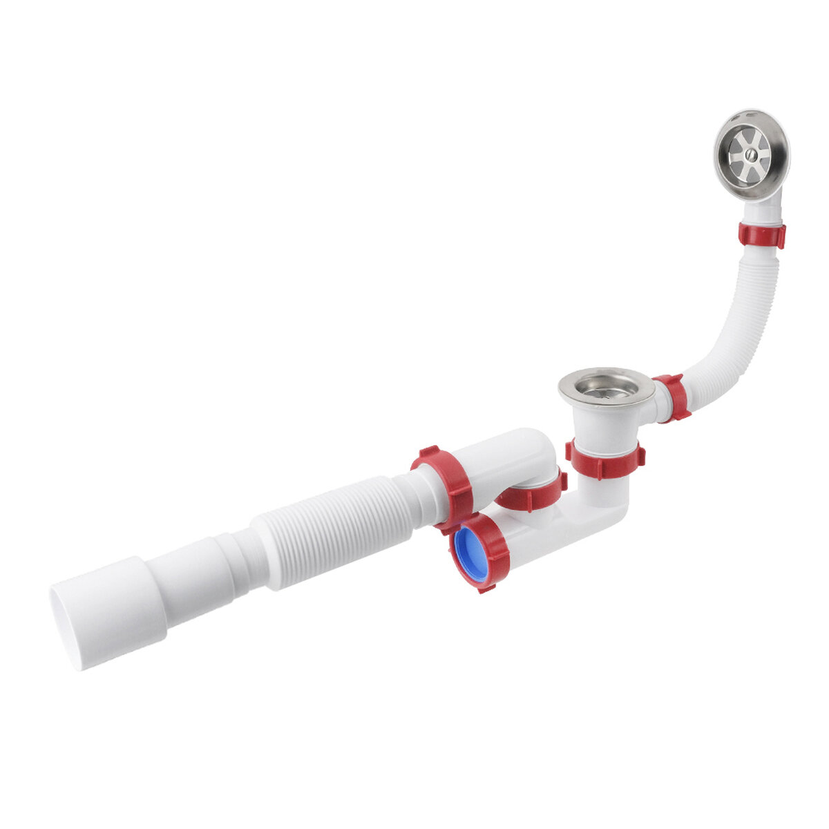 Сифон для ванны PLM с ревизией/с выпуском 1 1/2" переливом и гофрой 40x40/50 PM 40 SF 30 02