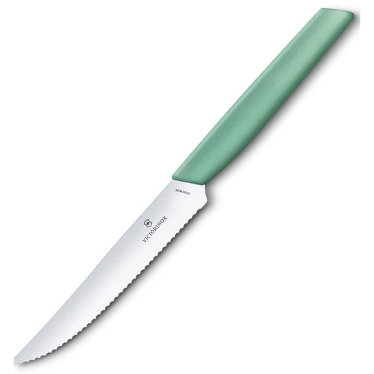 Кухонний ніж Victorinox Swiss Modern Steak&Pizza з хвилястою ручкою 12 см М'ятний (58-79-Vx69006.12W41)