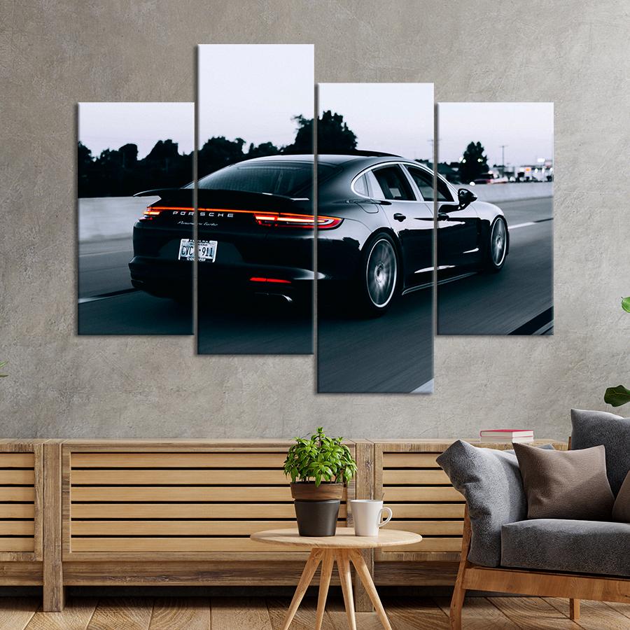 Картина Автомобиль Porsche Panamera Turbo в чёрном цвете 89x56 см (A1174-4)