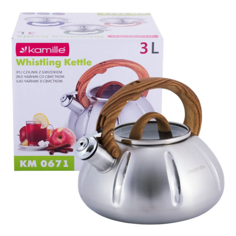 Чайник Kamille KM-0671 из нержавеющей стали со свистком для индукции 3 л (NA002353)